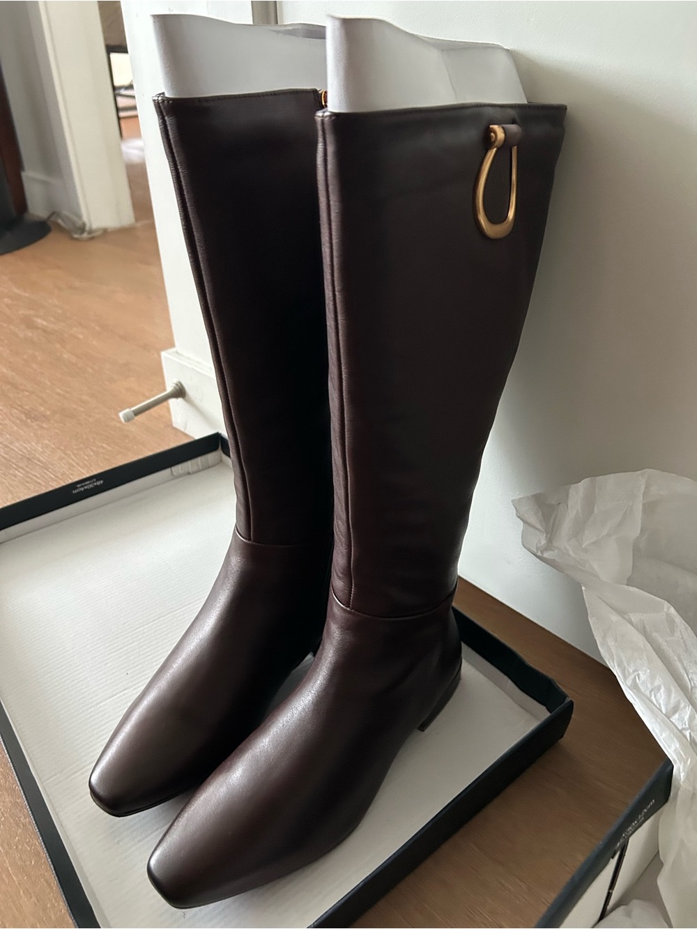 Naturalizer Dark Brown Leather Knee-High Riding Boots with Gold Ring
